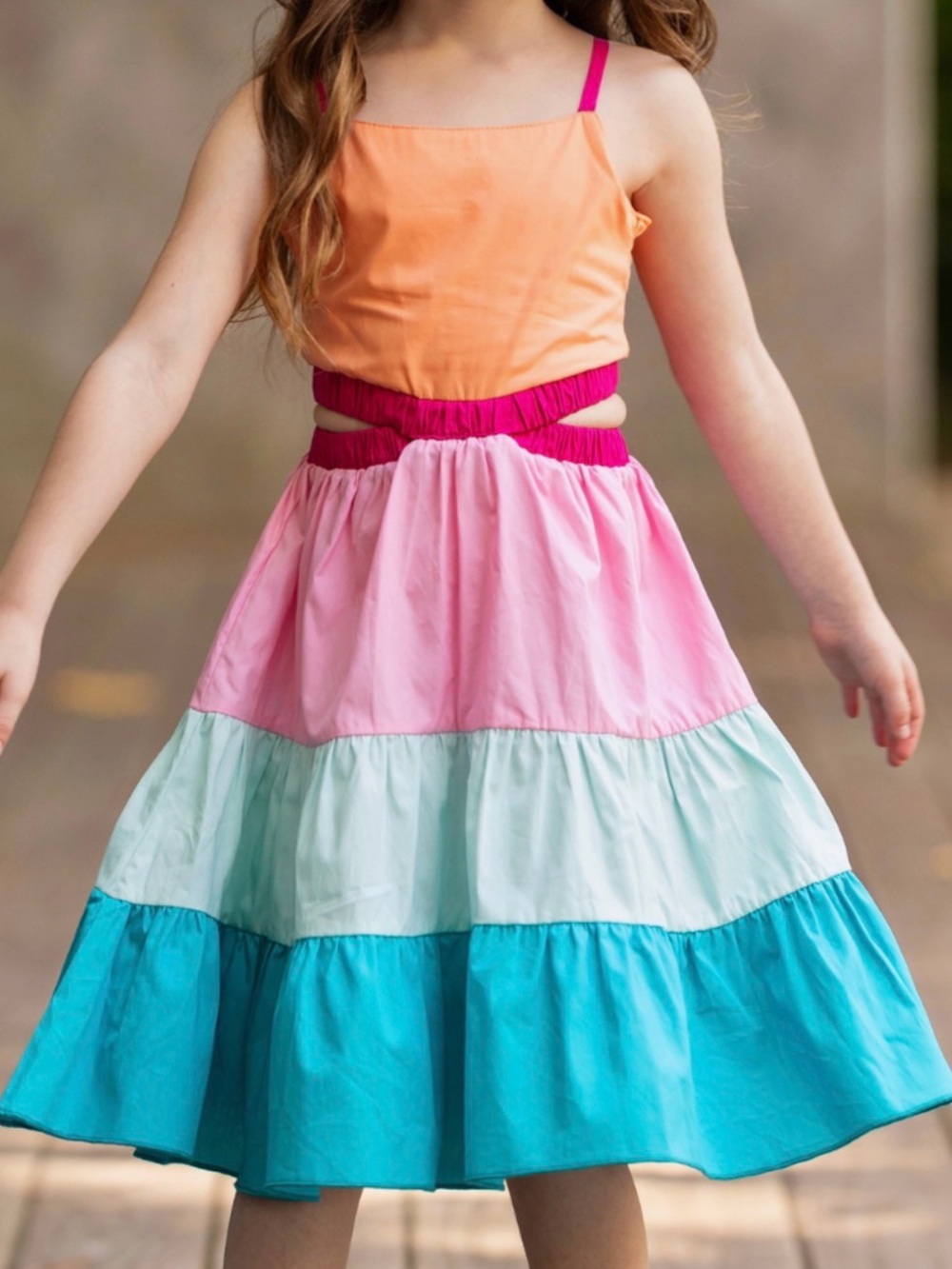 Mia Bella Sunset Sorbet Tiered Colorblock Dress - 10-12 - Girl’s - NWT!